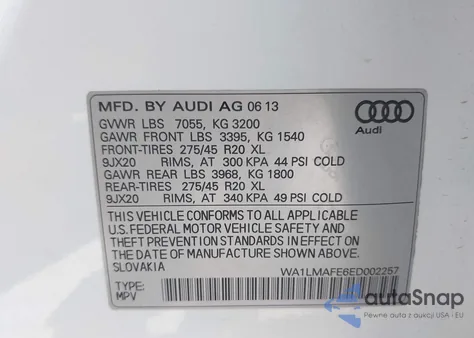 2014 Audi Q7 3.0 Tdi Premium z USA, uszkodzony, nr VIN WA1LMAFE6ED002257